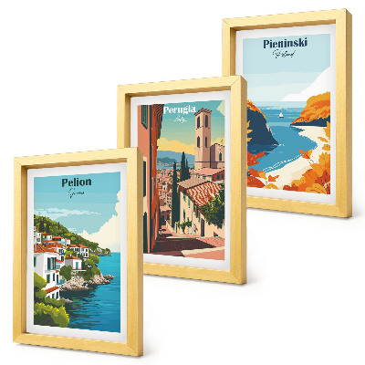 3-piece wall art set Picturesque landscapes in a retro style