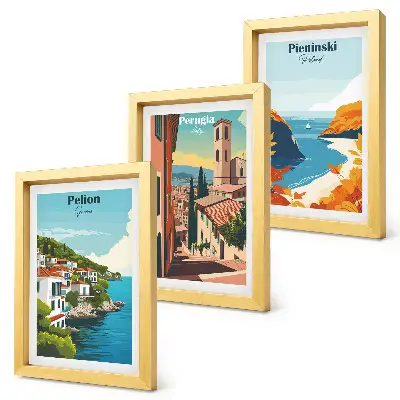 3-piece wall art set with picturesque retro landscapes