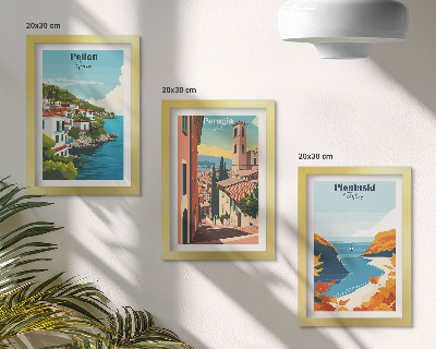 3-piece wall art set Picturesque landscapes in a retro style