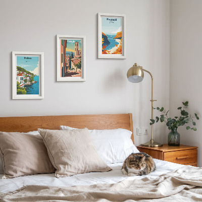 3-piece wall art set Picturesque landscapes in a retro style