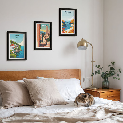 3-piece wall art set Picturesque landscapes in a retro style
