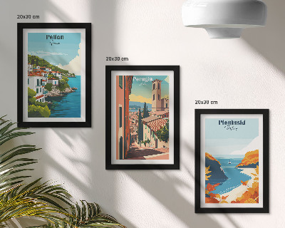 3-piece wall art set Picturesque landscapes in a retro style
