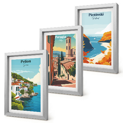 3-piece wall art set Picturesque landscapes in a retro style