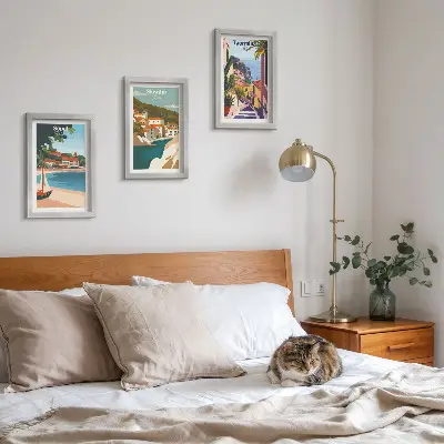 Photo frame wall with seaside city view illustrations