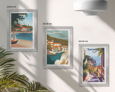 Photo frame wall Seaside city views stylish illustrations