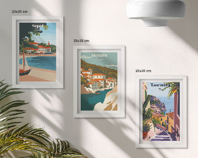 Photo frame wall Seaside city views stylish illustrations