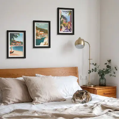 Photo frame wall with seaside city view illustrations