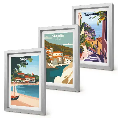 Photo frame wall with seaside city view illustrations