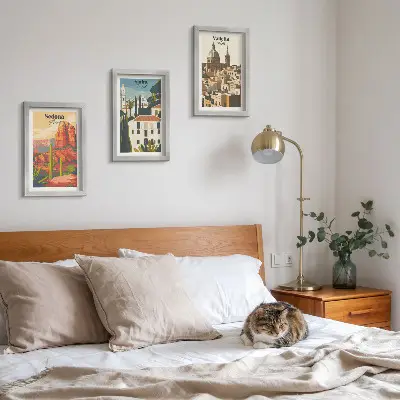 Retro cityscapes of Sedona Sintra and Valletta framed triptych