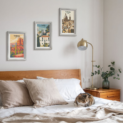 Framed triptych Retro cityscapes of Sedona Sintra Valletta