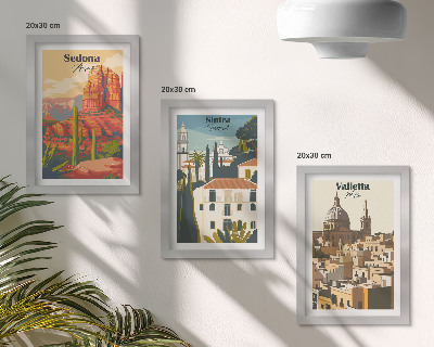 Framed triptych Retro cityscapes of Sedona Sintra Valletta