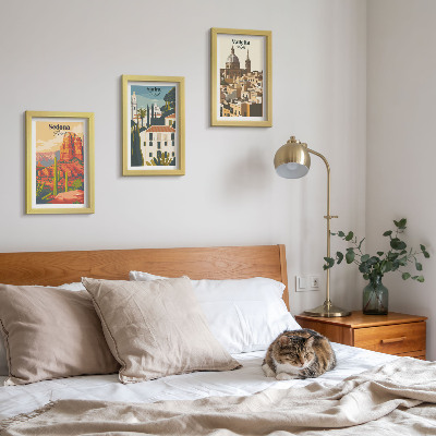 Framed triptych Retro cityscapes of Sedona Sintra Valletta