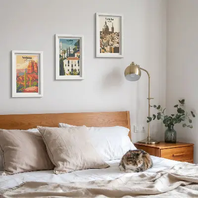 Retro cityscapes of Sedona Sintra and Valletta framed triptych