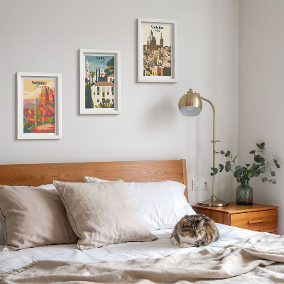 Framed triptych Retro cityscapes of Sedona Sintra Valletta