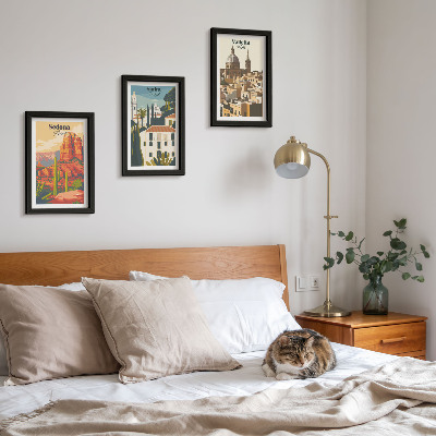 Framed triptych Retro cityscapes of Sedona Sintra Valletta