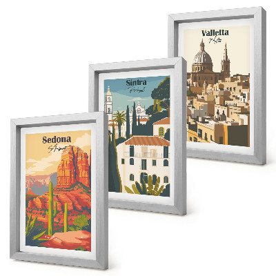 Framed triptych Retro cityscapes of Sedona Sintra Valletta