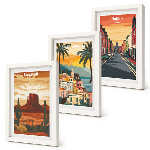 3-piece wall art set Landscapes of cities and nature in warm colors