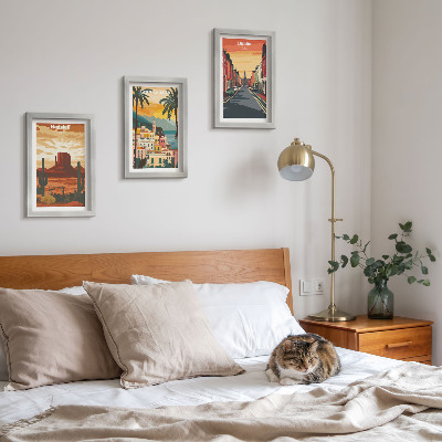 3-piece wall art set Landscapes of cities and nature in warm colors