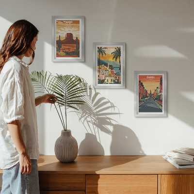 3-piece wall art set Landscapes of cities and nature in warm colors