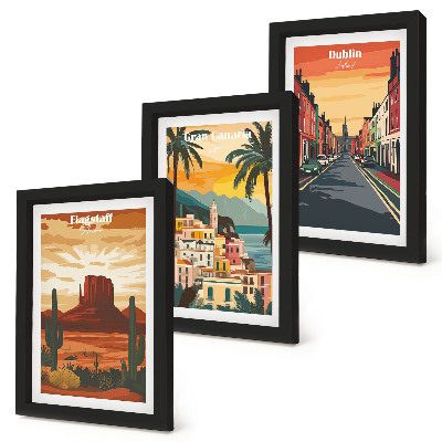 3-piece wall art set Landscapes of cities and nature in warm colors