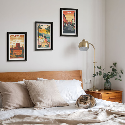 3-piece wall art set Landscapes of cities and nature in warm colors