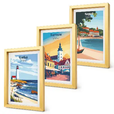 Photo frame gallery wall with views of Polish cities Ustka Tarnów and Sopot