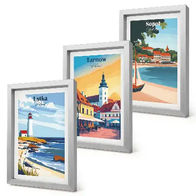 Photo frame gallery wall with views of Polish cities Ustka Tarnów and Sopot