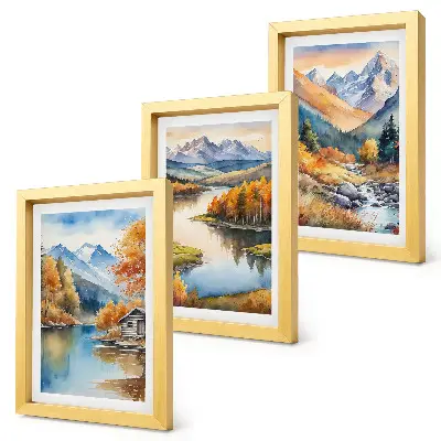 3-piece wall art set mountain views with a river and autumn trees