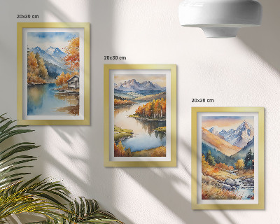 3-piece wall art set Mountain views with river and autumn trees