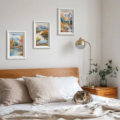 3-piece wall art set mountain views with a river and autumn trees