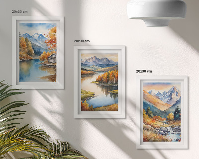 3-piece wall art set Mountain views with river and autumn trees