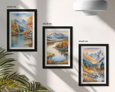 3-piece wall art set mountain views with a river and autumn trees