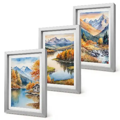 3-piece wall art set mountain views with a river and autumn trees