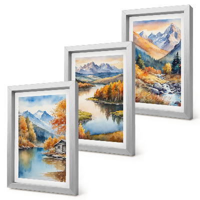 3-piece wall art set Mountain views with river and autumn trees