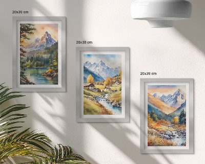 Photo frame wall A mountain landscape with a river and cottages in autumn colors