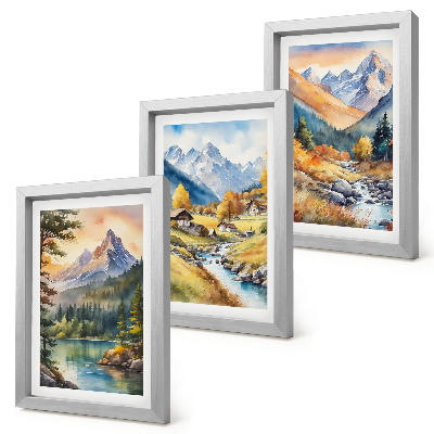 Photo frame wall A mountain landscape with a river and cottages in autumn colors