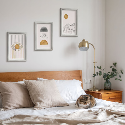 Framed triptych Abstract shapes and lines in shades of beige and gray