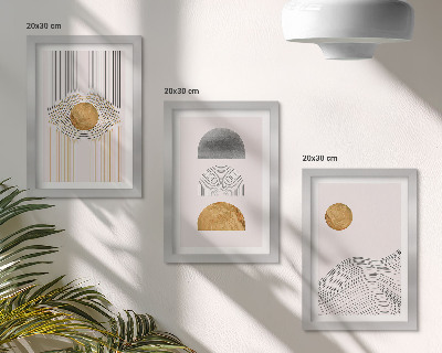 Framed triptych Abstract shapes and lines in shades of beige and gray