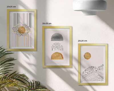Framed triptych Abstract shapes and lines in shades of beige and gray