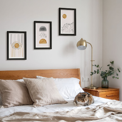 Framed triptych Abstract shapes and lines in shades of beige and gray