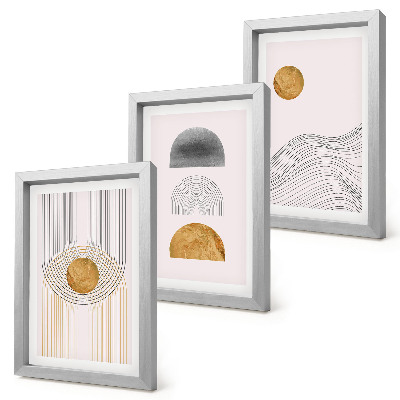 Framed triptych Abstract shapes and lines in shades of beige and gray