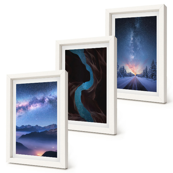 3-piece wall art set Night sky mountains gorge and winter landscape