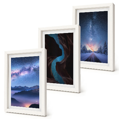 3-piece wall art set Night sky mountains gorge and winter landscape