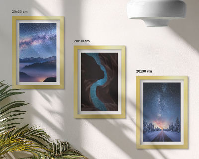 3-piece wall art set Night sky mountains gorge and winter landscape
