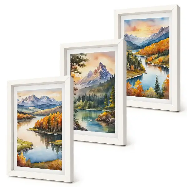 Photo frame wall gallery mountain landscape with a river and colorful trees