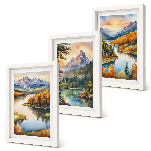Photo frame wall Mountain landscapes with a river and colorful trees