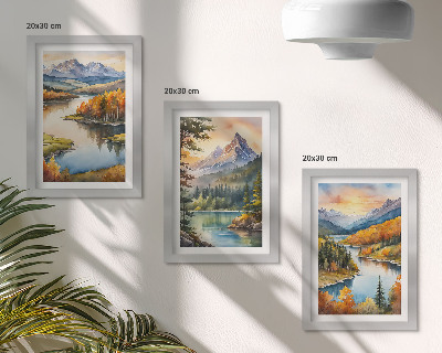 Photo frame wall Mountain landscapes with a river and colorful trees