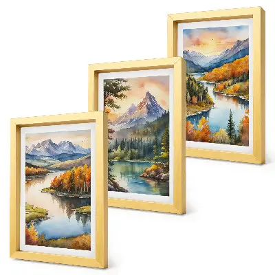 Photo frame wall gallery mountain landscape with a river and colorful trees