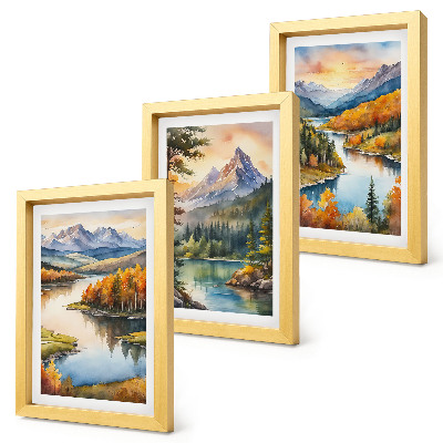 Photo frame wall Mountain landscapes with a river and colorful trees