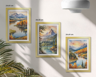 Photo frame wall Mountain landscapes with a river and colorful trees